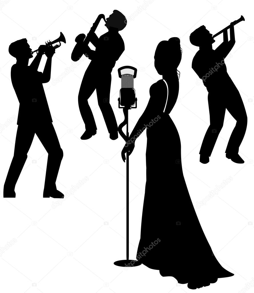 889x1024 Female Singer With Band Stock Vector Retroartist