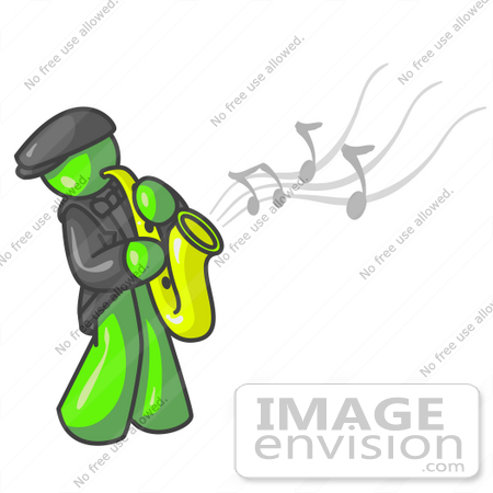 450x450 Clip Art Graphic Of A Lime Green Guy Character Playing Jazz Music
