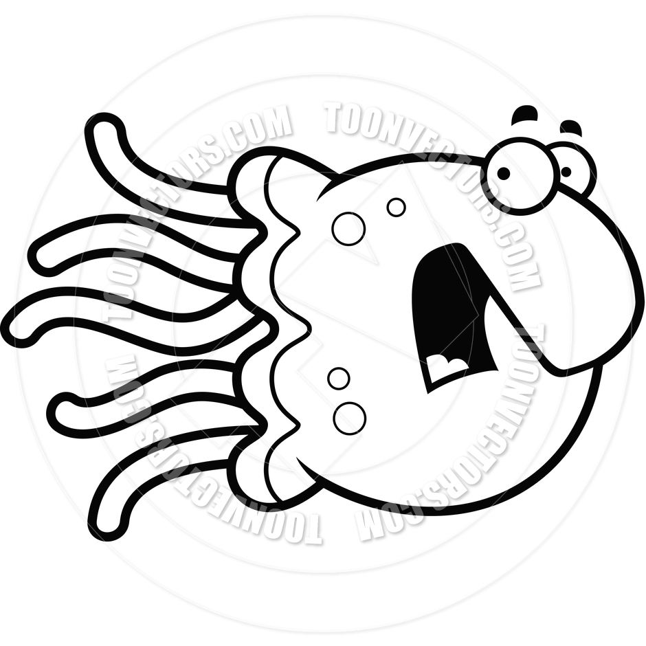 940x940 Cartoon Jellyfish Scared (Black And White Line Art) By Cory Thoman