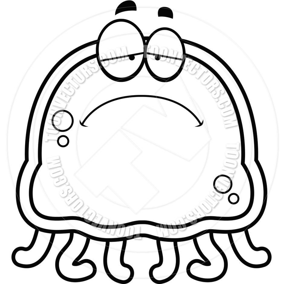 940x940 Cartoon Little Jellyfish Sad (Black And White Line Art) By Cory