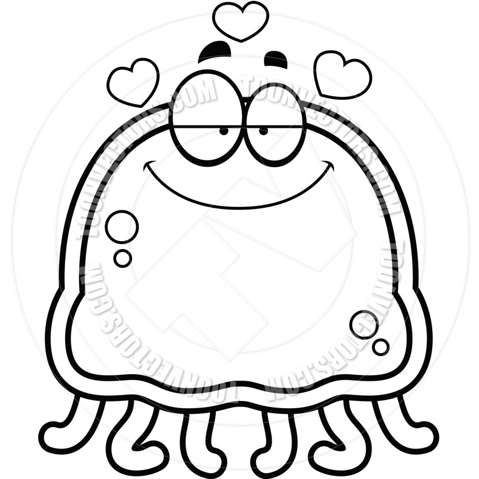 940x940 Cartoon Little Jellyfish In Love (Black And White Line Art) By