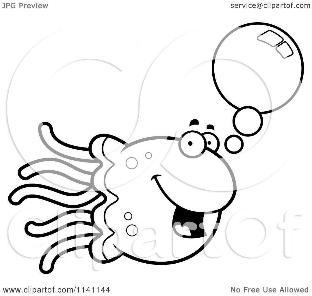 1080x1024 Cartoon Clipart Of A Black And White Talking Jellyfish