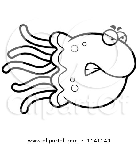 450x470 Cartoon Clipart Of A Black And White Angry Jellyfish