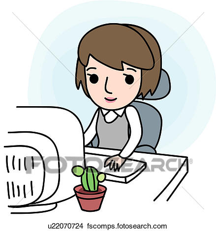 439x470 Clipart Of Typing, Job, Sitting, Chair, Desk, Businesswoman