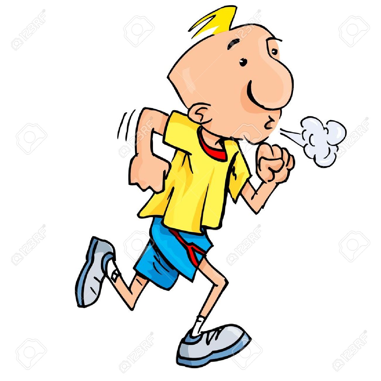 1300x1300 Cartoon Of A Jogging Man Puffing Exertion. Isolated On White