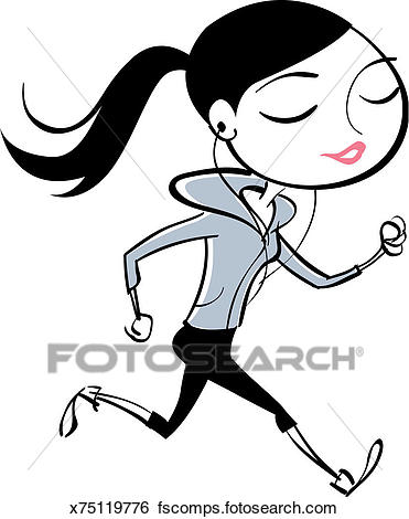 371x470 Stock Illustration Of Woman Wearing Headphones While Jogging