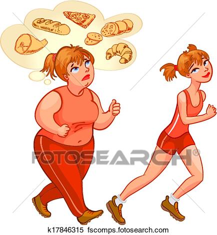 434x470 Clipart Of Young Fat And Thin Woman Jogging K17846315