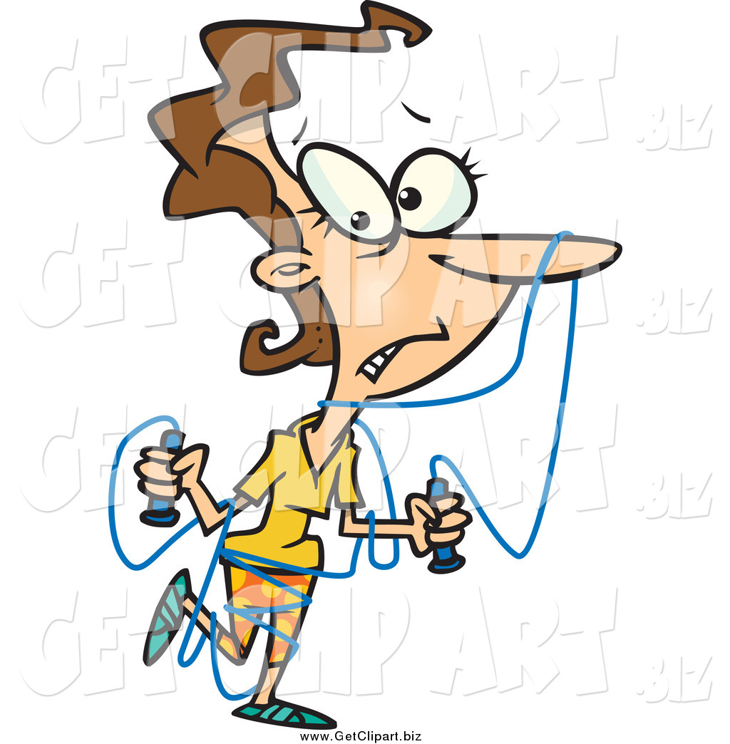 1024x1044 Clip Art Of A Cartoon Caucasian Woman Tangled In Jump Rope By