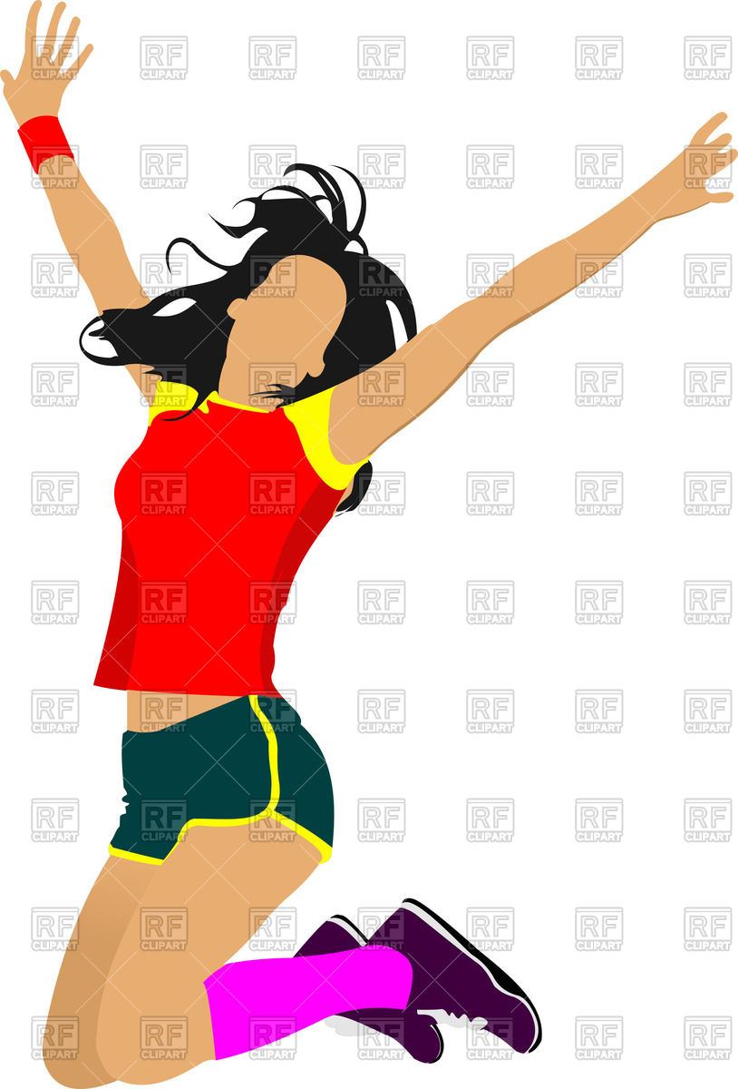 814x1200 Jumping Girl In Shorts Royalty Free Vector Clip Art Image