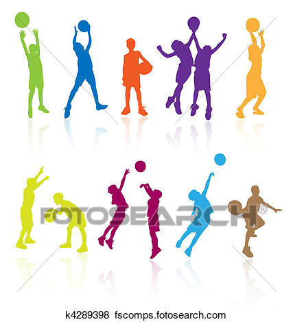 427x470 Clip Art Of Silhouettes Of Children Jumping K4289398