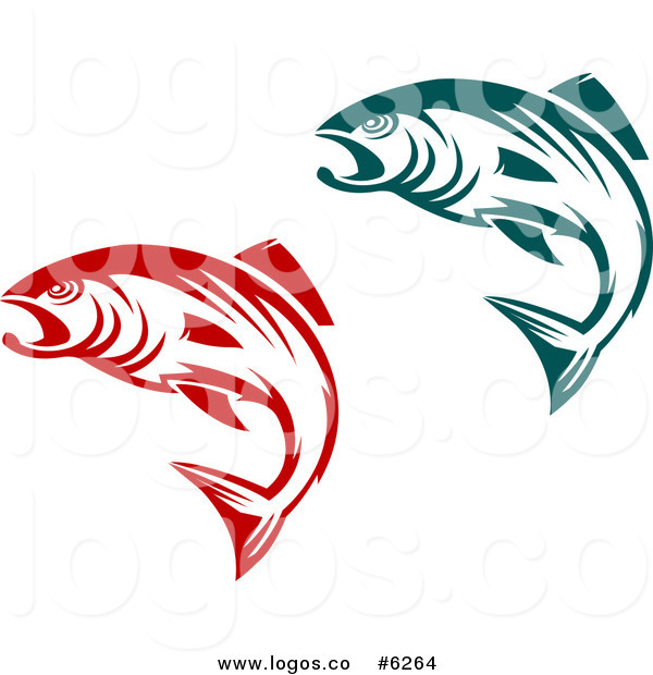600x620 Royalty Free Clip Art Vector Logos Of Teal And Red Jumping Fish By