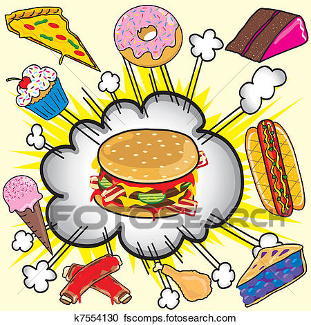 450x470 Clipart Of Junk Food Explosion! K7554130
