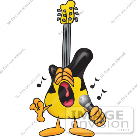 450x450 Clip Art Graphic Of A Yellow Electric Guitar Cartoon Character