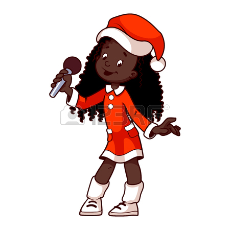 450x450 Girls In Christmas Dress Singing With Microphone. Clip Art