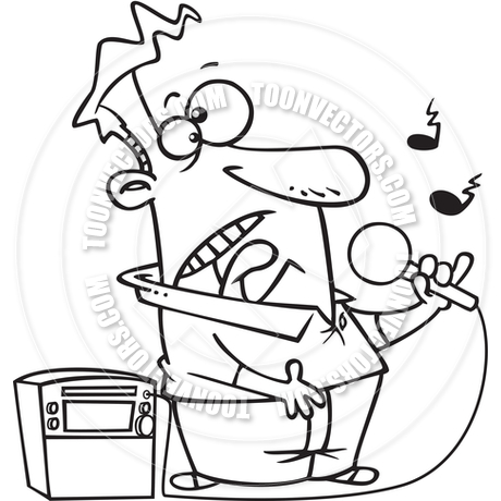 460x460 Cartoon Karaoke Singer (Black And White Line Art) By Ron Leishman