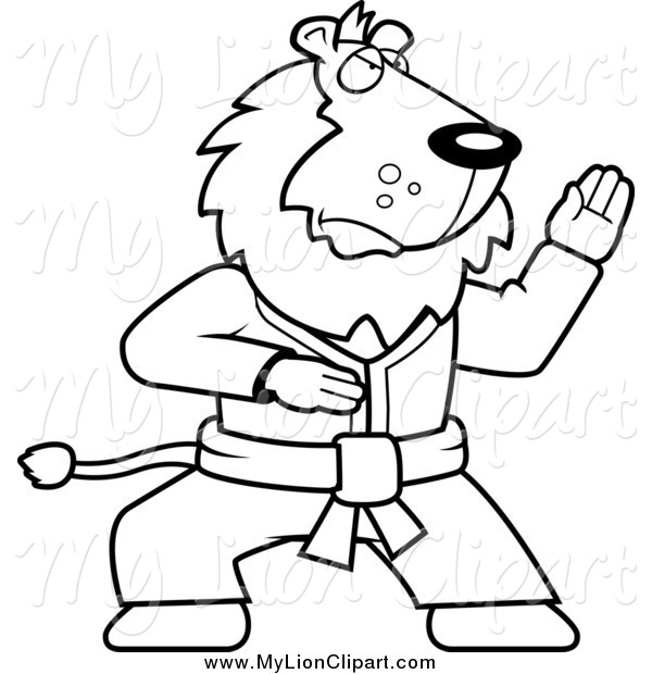600x620 Clipart Of A Black And White Karate Lion In A Pose By Cory Thoman