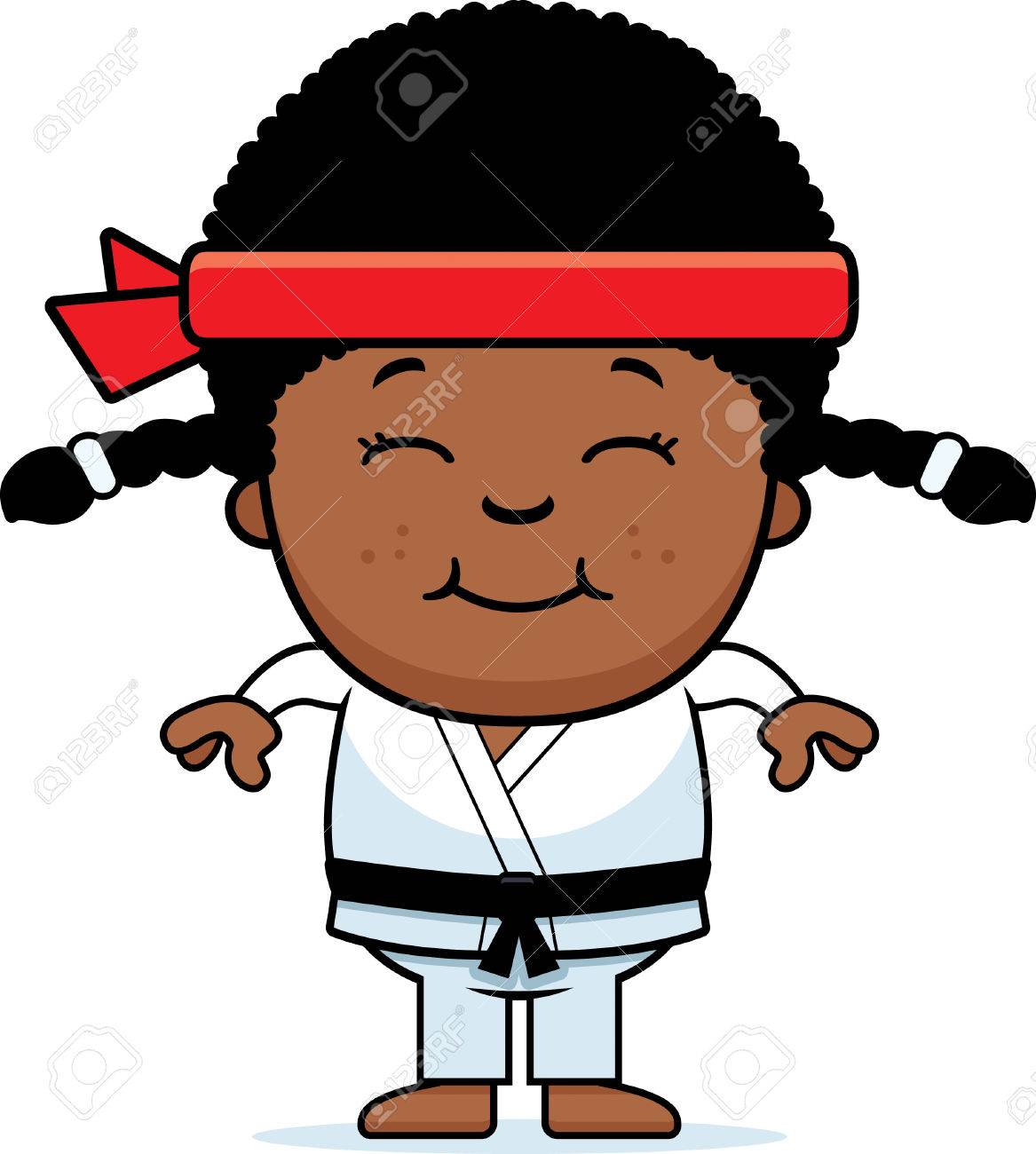 1167x1300 A Cartoon Illustration Of A Karate Kid Smiling. Royalty Free
