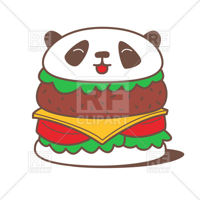 400x400 Funny Kawaii Burger With Panda Head Royalty Free Vector Clip Art