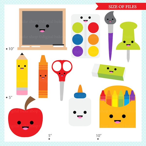 600x600 Kawaii School Clip Art Digital Clipart