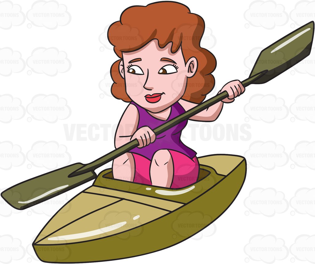 1024x856 A Woman Riding A Kayak Boat Cartoon Clipart