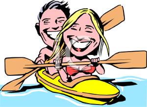 300x220 Colorful Cartoon Of A Couple Kayaking