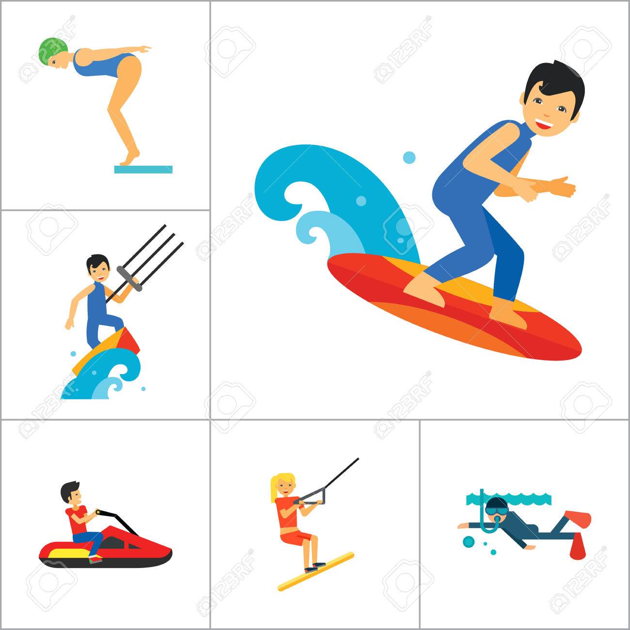 1300x1300 Water Sport Icon Set. Waterskiing Water Jumping Diving Water