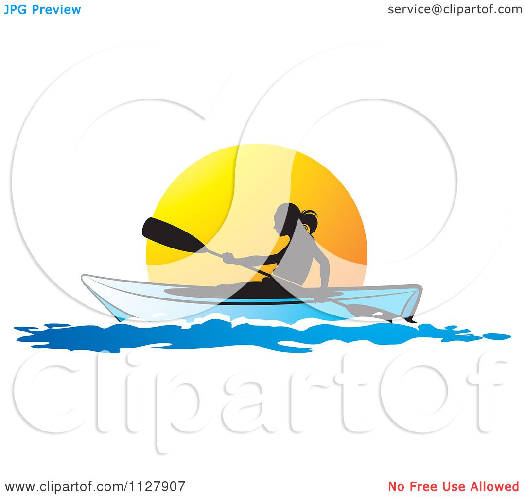 1080x1024 Clipart Of A Silhouetted Woman Kayaking At Sunset
