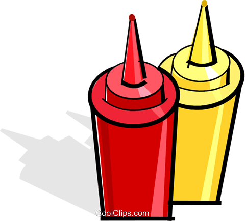 480x434 Mustard And Ketchup Bottles Royalty Free Vector Clip Art