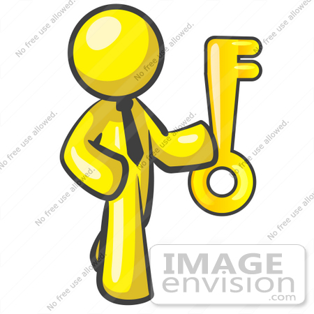 450x450 Clip Art Graphic Of A Yellow Guy Character Holding A Key