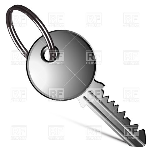480x480 Silver Key With Key Ring Royalty Free Vector Clip Art Image