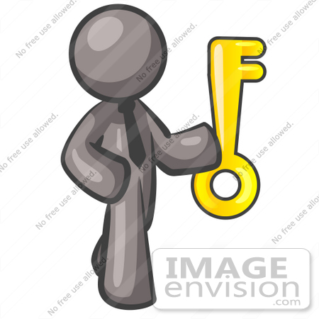 450x450 Clip Art Graphic Of A Grey Guy Character Holding A Gold Key