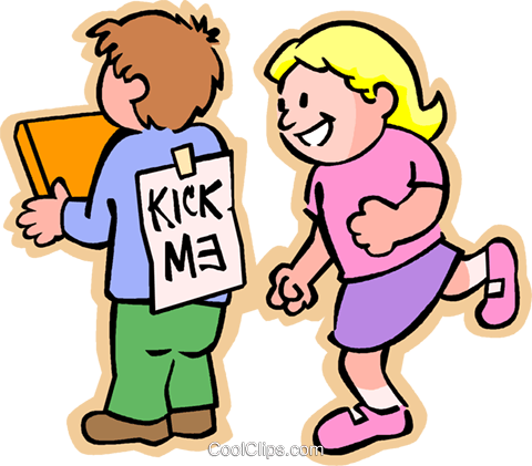 480x421 Little Girl Reading A Kick Me Sign Royalty Free Vector Clip Art