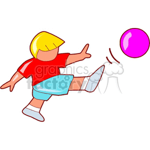 300x300 Royalty Free A Boy Kicking A Pink Ball 158753 Vector Clip Art