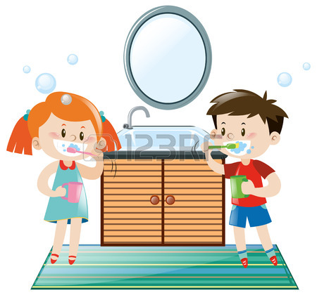 450x420 Little Boy Brushing Teeth In Toilet Illustration Royalty Free