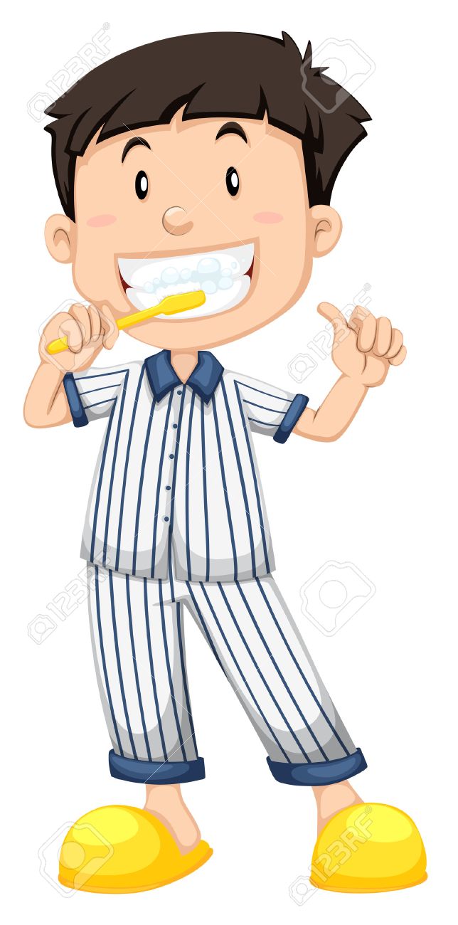 644x1300 Boy In Striped Pajamas Brushing Teeth Illustration Royalty Free