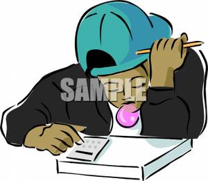 300x261 Art Image A Boy Blowing Bubble Gum While Doing Homework