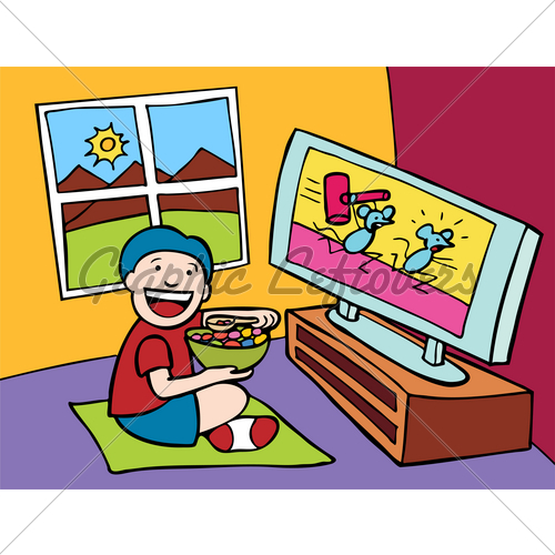 500x500 Cartoon Watching Tv Clipart