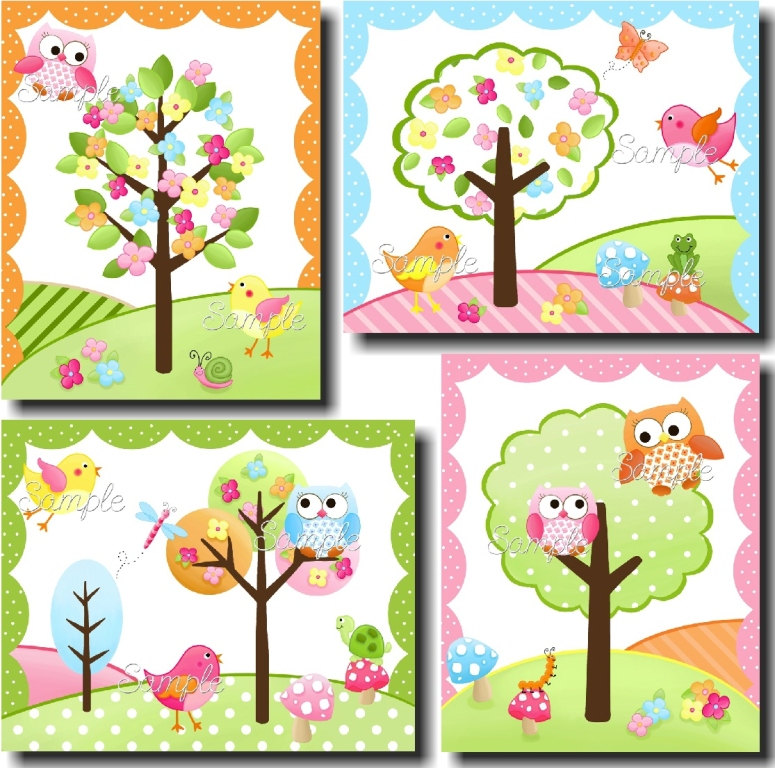 775x768 Canvas Growth Chart Owls Love Birdies Girls Pink Nature Flowers