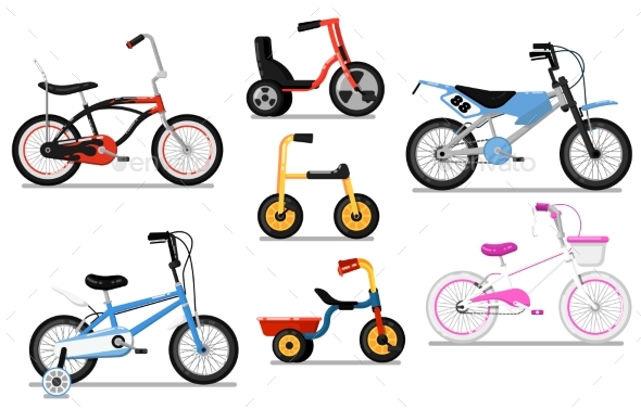 590x377 Different Types Of Kids Bicycles Isolated Vector Set By