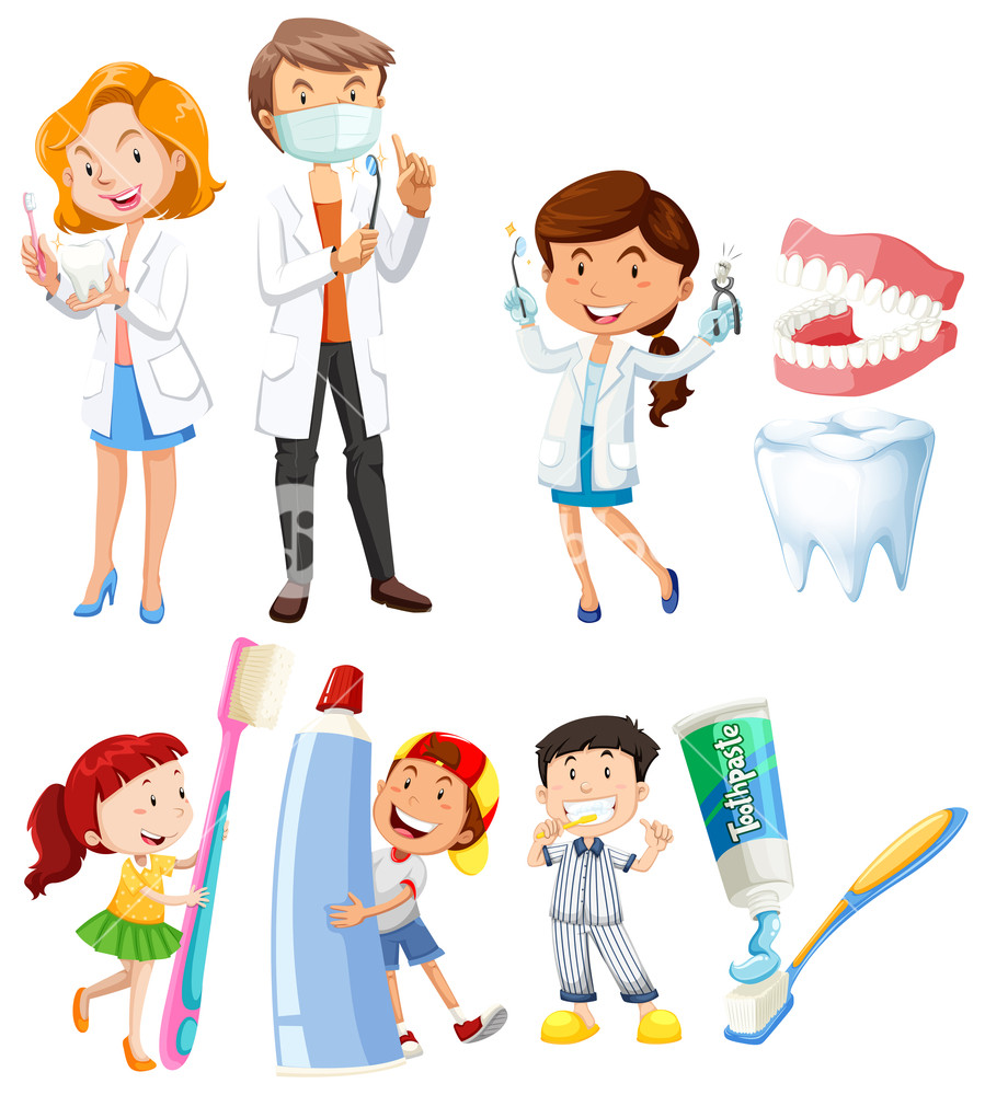 899x1000 Dentist And Children Brushing Teeth Illustration Royalty Free