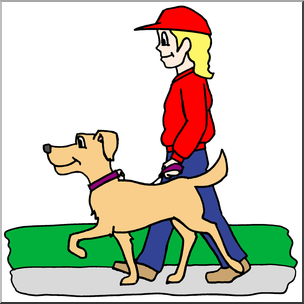 304x304 Clip Art Kids Chores Walking The Dog Color I
