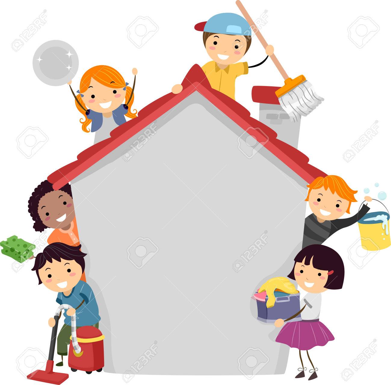 1300x1280 Stickman Illustration Of Kids Doing Different Chores Stock Photo