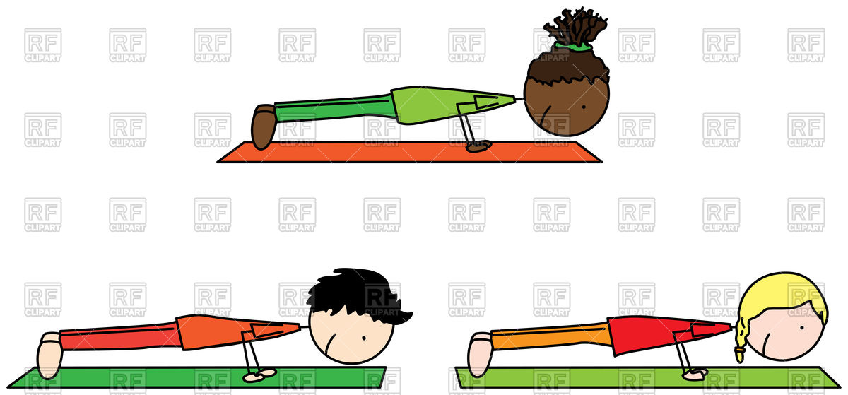1200x559 Cartoon Three Kids Exercising Royalty Free Vector Clip Art Image