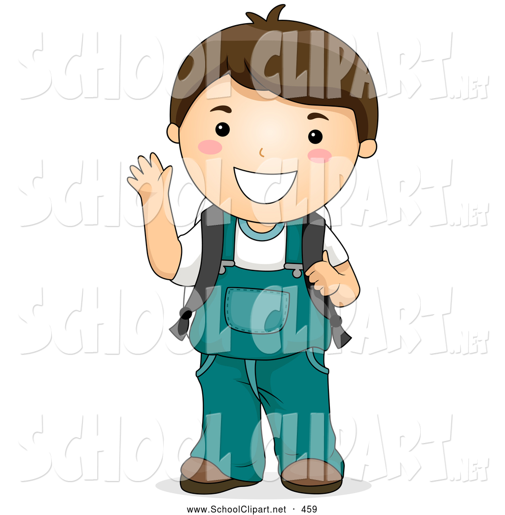 1024x1044 Clip Art Of A Grinning Happy Waving Brunette School Boy