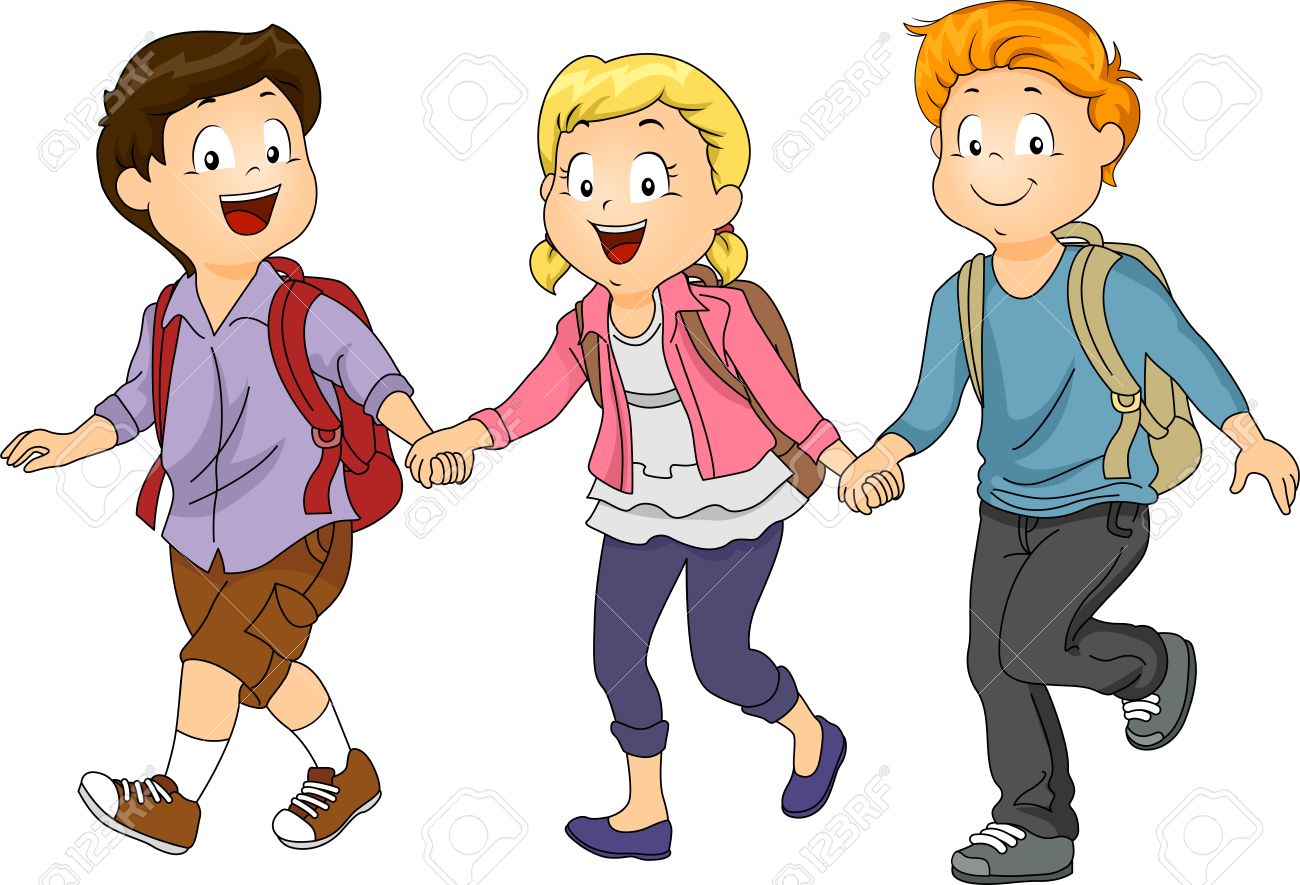 1300x885 Illustration Of Kids Holding Hands While Walking To School Stock