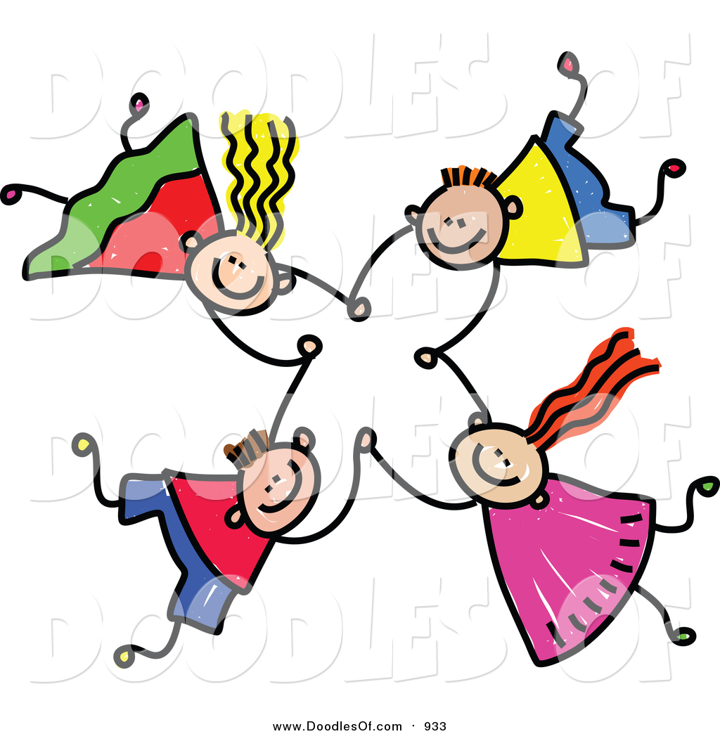 1024x1044 Vector Clipart Of A Doodle Of Four Kids Holding Hands While