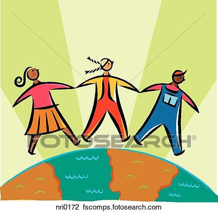 450x438 Clip Art Of An Illustration Of Three Children Holding Hands Across