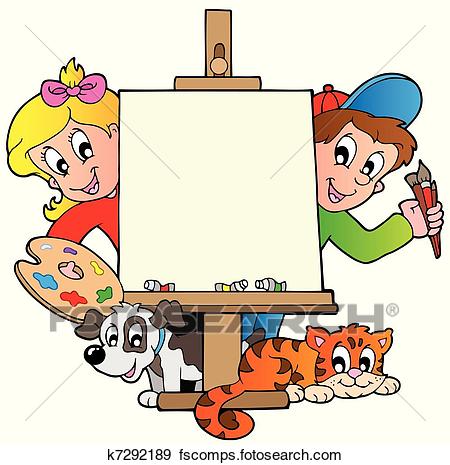 450x465 Clip Art Of Cartoon Kids With Painting Canvas K7292189