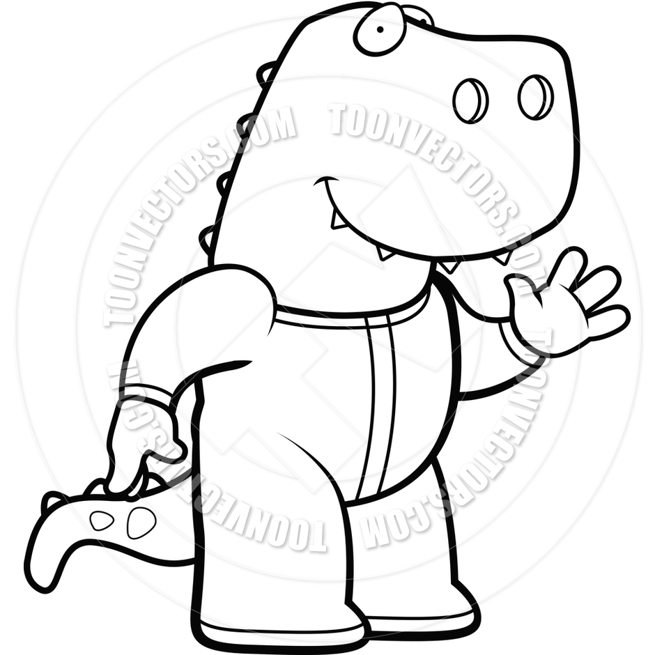 940x940 Cartoon Dinosaur Pajamas (Black And White Line Art) By Cory Thoman