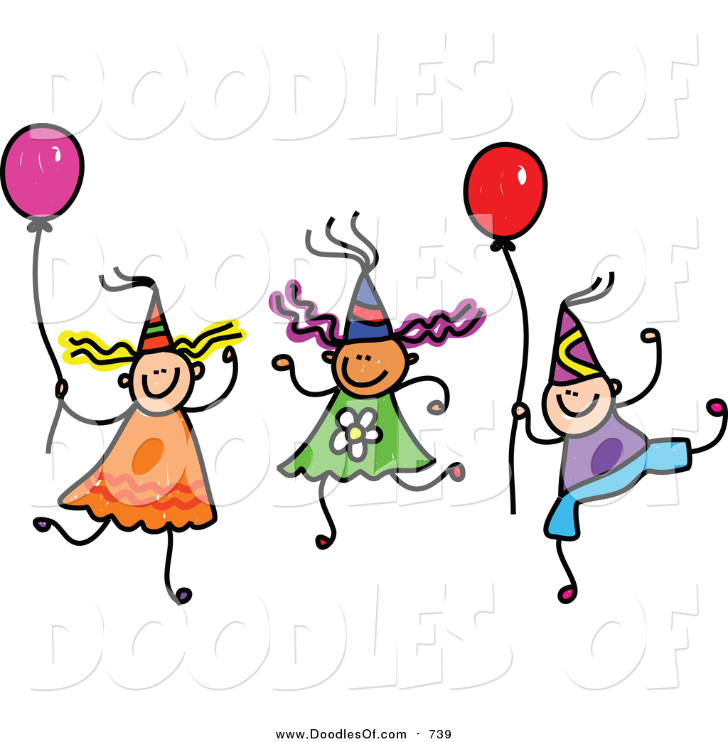 1024x1044 Vector Clipart Of A Doodle Of Children Wearing Party Hats